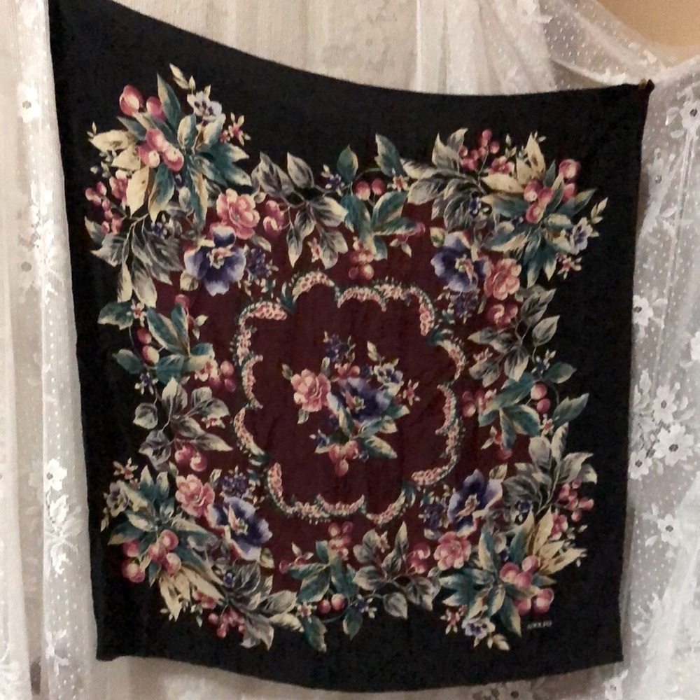 Adolfo "Midnight Black With Bursting Florals" Silk Scarf for Baar & Beards